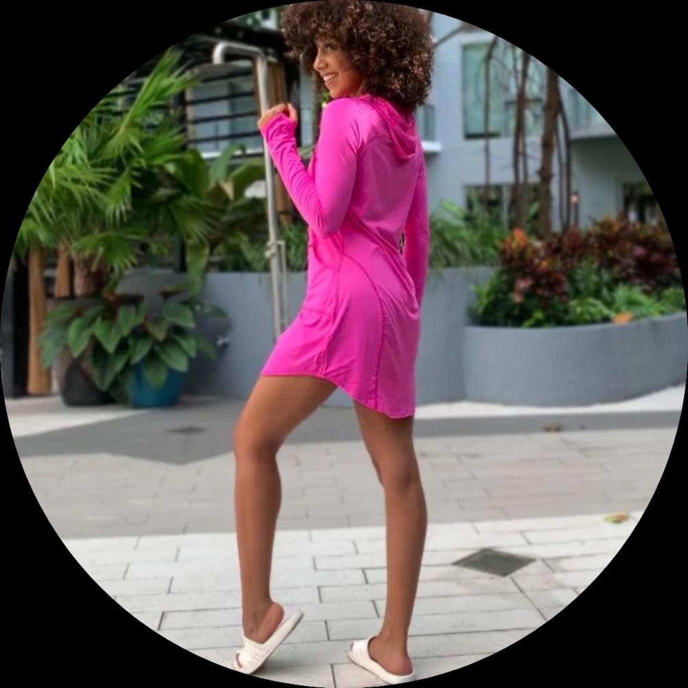 Bloq Uv Pink Hooded Sun Protection Long Sleeve Hoodie Dress Cover Up Women's M